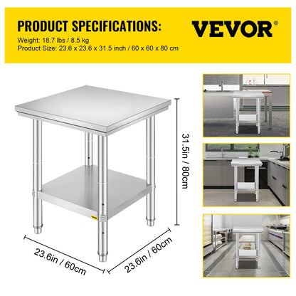 Kitchen Work Table for Commercial Catering, Garage, Restaurant with Undershelf, Stainless Steel