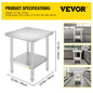 Kitchen Work Table for Commercial Catering, Garage, Restaurant with Undershelf, Stainless Steel