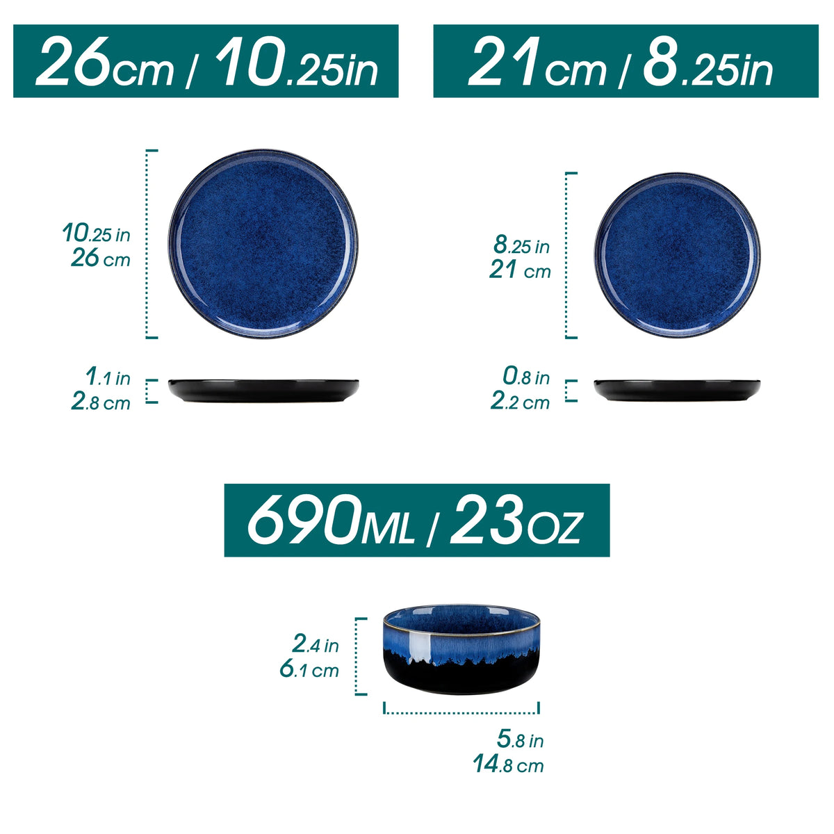 2/24 PCS Starry Blue Reactive Glaze Stoneware Dinnerware Sets, Ceramic Plates Set with 4 pcs Dinner Plate/Dessert/Bowl