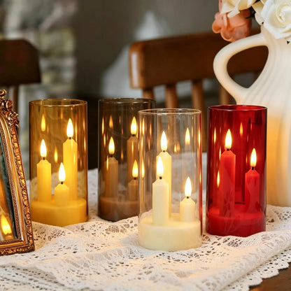 Flameless  Acrylic Short 3 in 1 Taper Candles, Warm Light Flickering Flameless Pillar, LED Electronic Tealight Battery Operated Decor