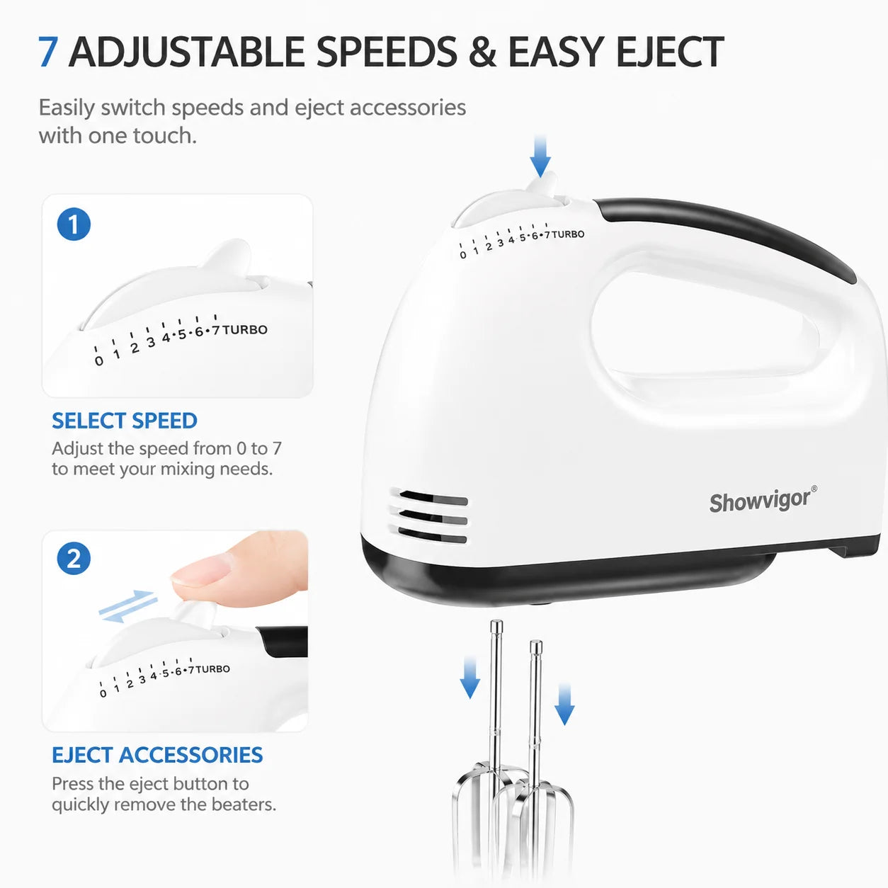 7 Speed Portable Electric Handheld Mixer with 5 Stainless Steel Accessories