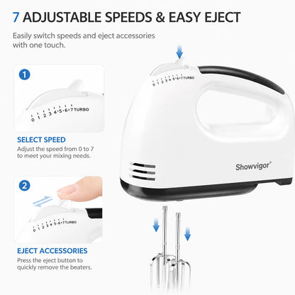 7 Speed Portable Electric Handheld Mixer with 5 Stainless Steel Accessories