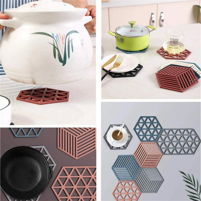 Silicone Trivet Mats, Hexagon Heat Resistant Kitchen Counter Mat