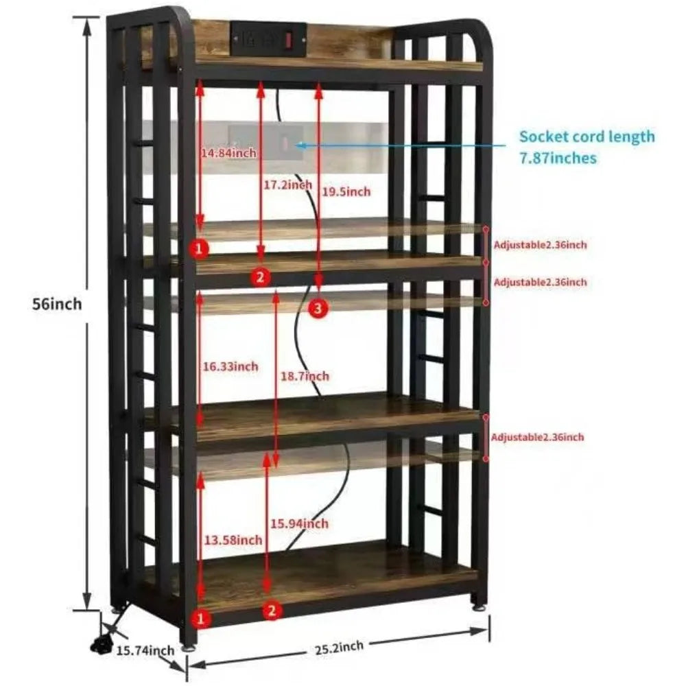 4-Tier Kitchen Bakers Rack with Power Outlet, Microwave Stand, Storage Shelf for Kitchen Organization And Convenience