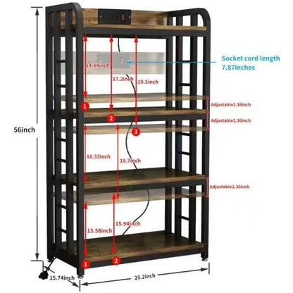 4-Tier Kitchen Bakers Rack with Power Outlet, Microwave Stand, Storage Shelf for Kitchen Organization And Convenience