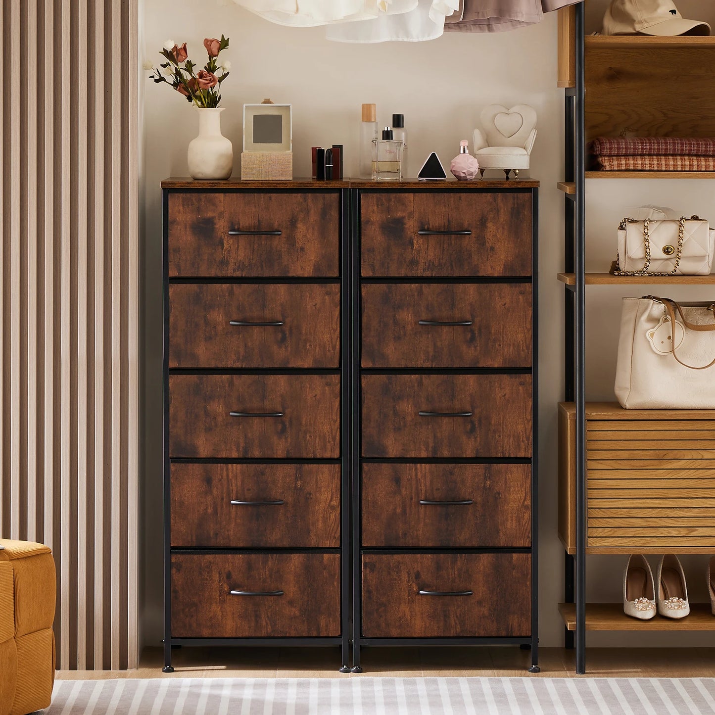 48IN Dresser With 5 Fabric Drawers, Steel Frame