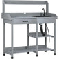Outdoor Wooden Garden Workbench with Detachable Sink, Faucet, Storage, and Hooks, Gray