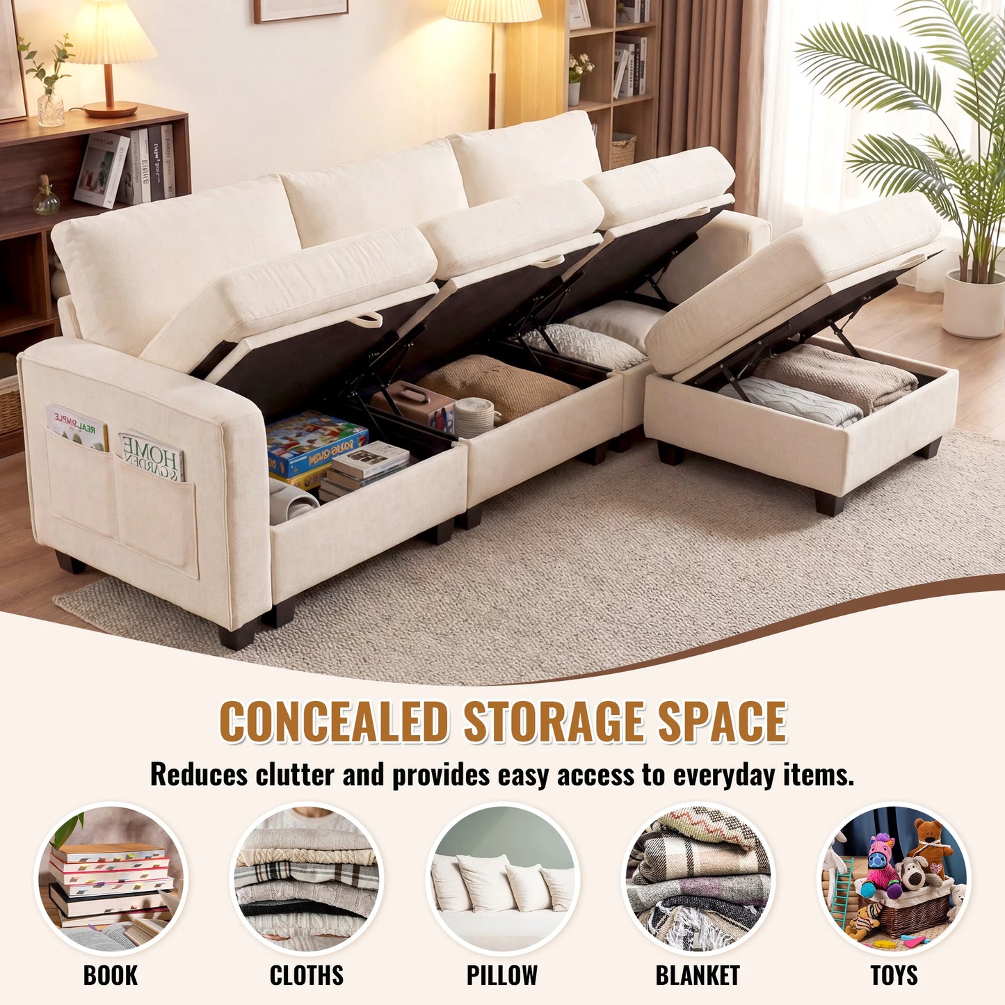 Modular Sectional Sofa Set with 2 Ottomans, U Shaped Convertible Couch with Storage