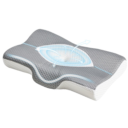 Cervical Neck Double Sided Pillow w/Memory Foam