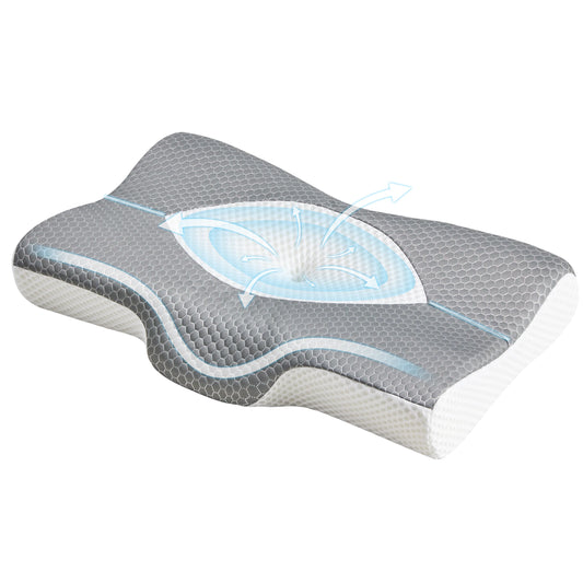 Cervical Neck Double Sided Pillow w/Memory Foam