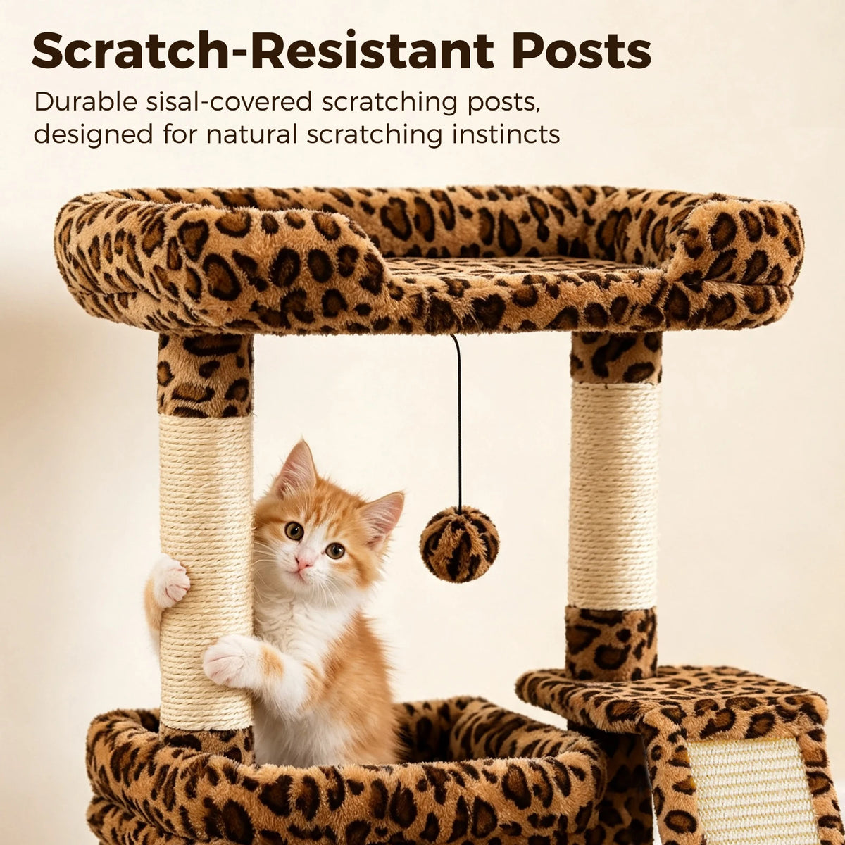 Small Cat Tree for Indoor Cat, Tower with Sisal Scratching Post and Pad, Wide Top Perch