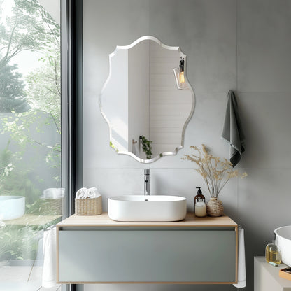 Wall Mirror, Scalloped Frameless Beveled Edge, Polished for Bathroom, Living Room, Vanity, Bedroom, Slive