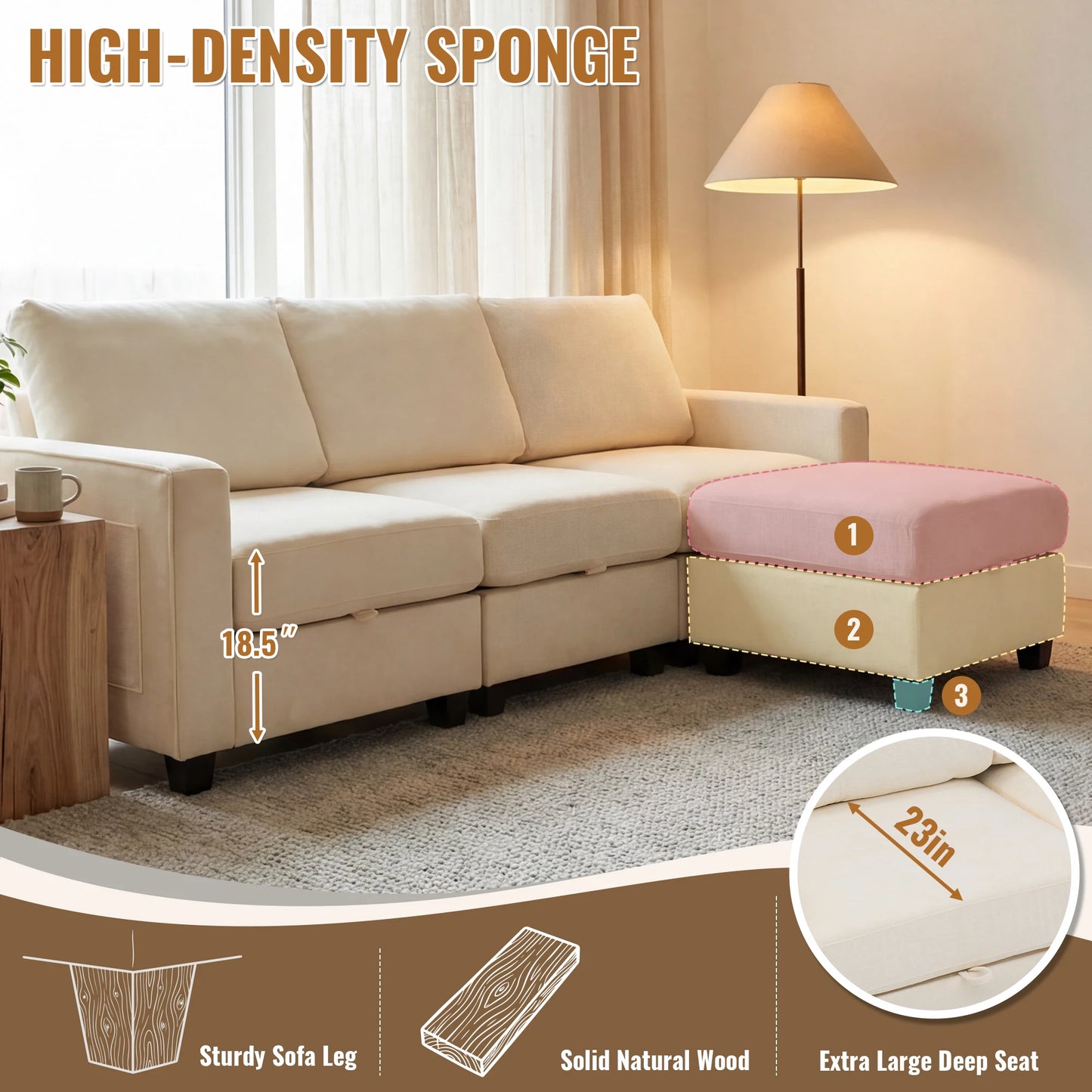 Modular Sectional Sofa Set with 2 Ottomans, U Shaped Convertible Couch with Storage