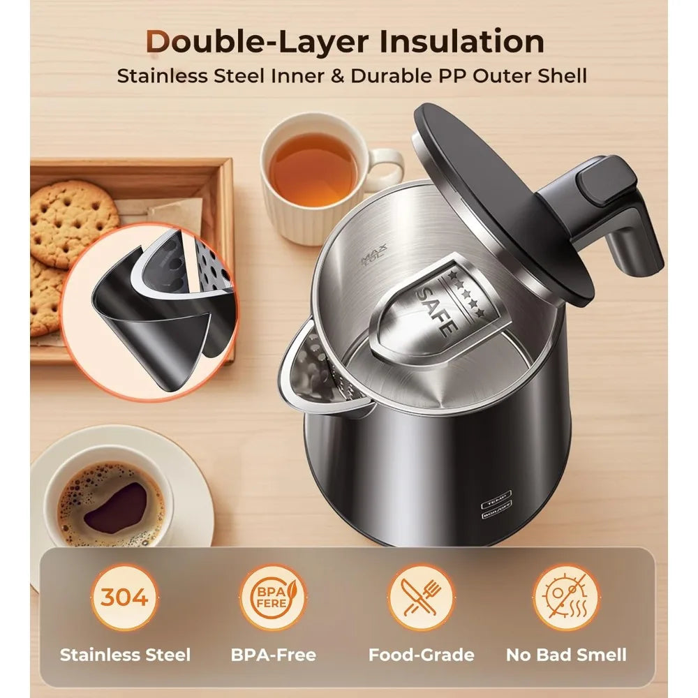 1L 1200W Stainless Steel Electric Kettle with 7 Temperature Settings, 4 Hour Keep Warm, Fast Boil, Auto Shut Off, Black