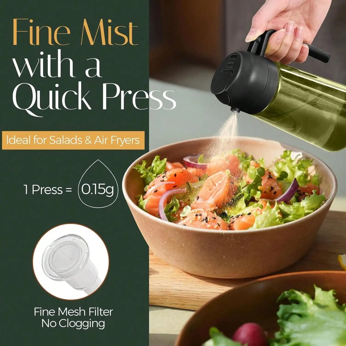 Premium Dark Glass Olive Oil Dispenser, 2 In 1 Cooking Oil Spray Bottle Mister