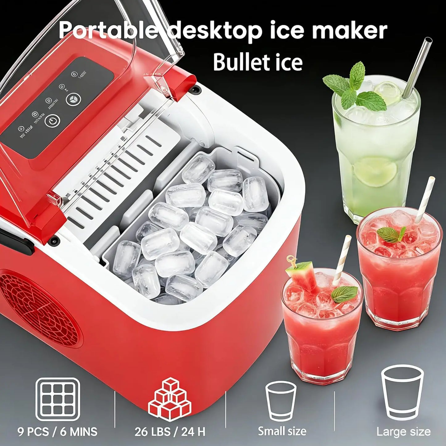 Countertop Ice Maker with Handle, Portable Self-Cleaning
