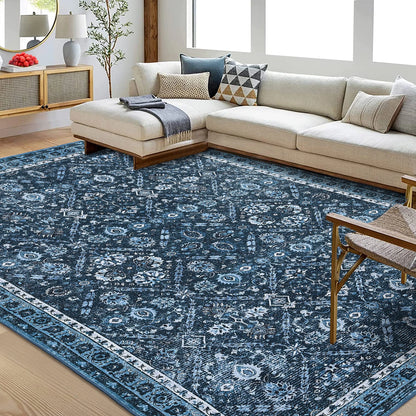 Machine Washable Rug, Non-Slip,Stain & Water Resistant, Low-Pile Moroccan Trellis