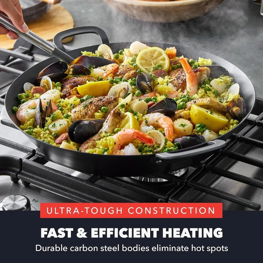15 Carbon Steel PreSeasoned Paella Pan for Authentic Spanish Rice or Seafood