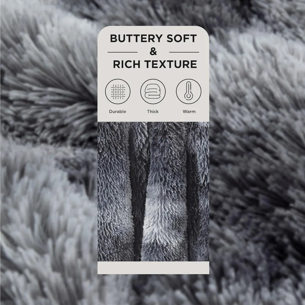 King Size Soft Fluffy Blanket for Bed, Faux Fur Fuzzy Minky Couture, Warm Winter Blanket