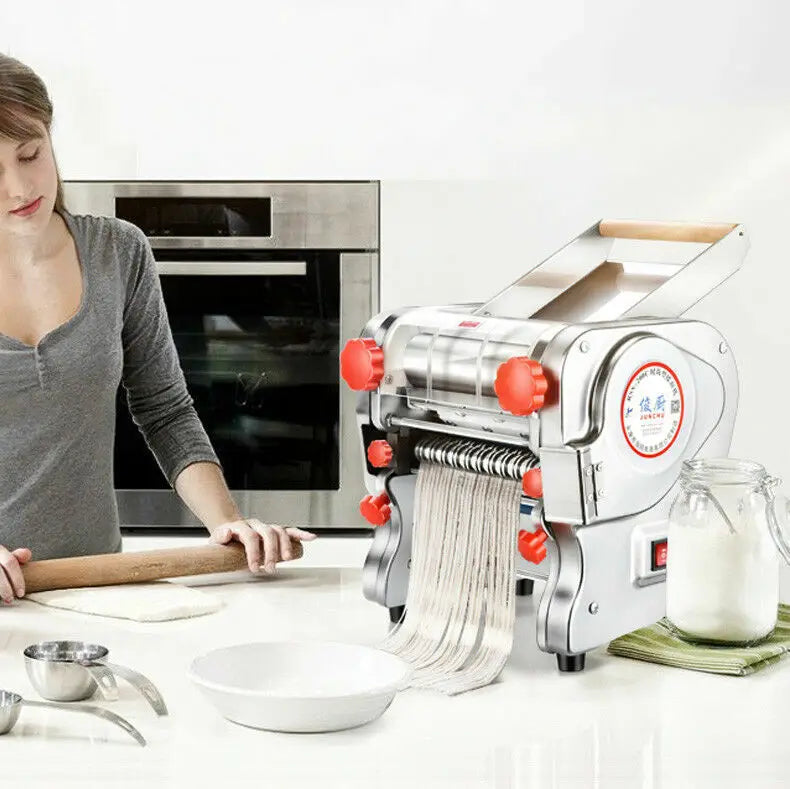 550W Electric Pasta Maker Noodle Machine, Dumpling Skin Roller, Full Stainless Steel Dual Knife Noodle Maker