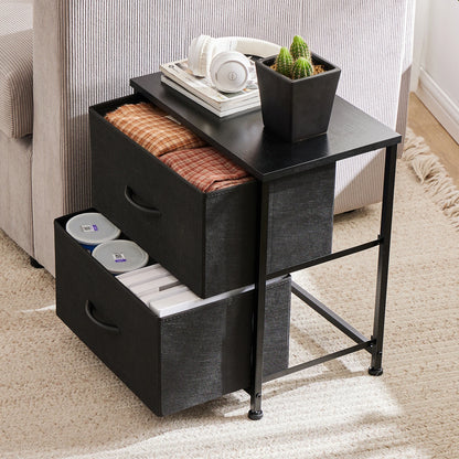 Nightstand, Table Storage For Bedroom 2 Fabric Drawers