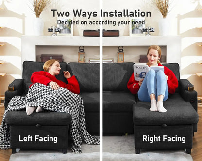 Sofa Bed Sleeper w/Pull Out and Storage,USB, Cup Holder