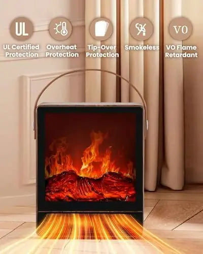 Electric Fireplace Heater 1500W with 3D Flame, Walnut Finish