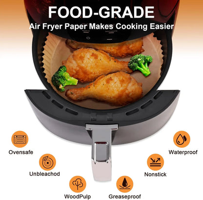 125 Pcs Disposable Air Fryer Liners, Unbleached Paper for 4-8QT Baskets, BPA-Free, Heat Resistant to 450°F