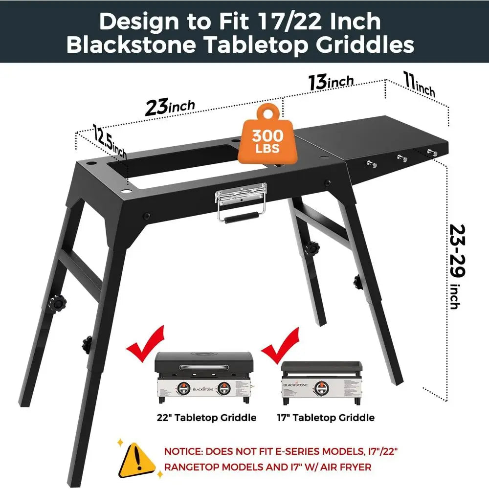 Heavy Duty Griddle Stand 17 & 22 Inch Outdoor Grill Table with Adjustable Legs, Side Shelf, Utensil Hooks - Portable