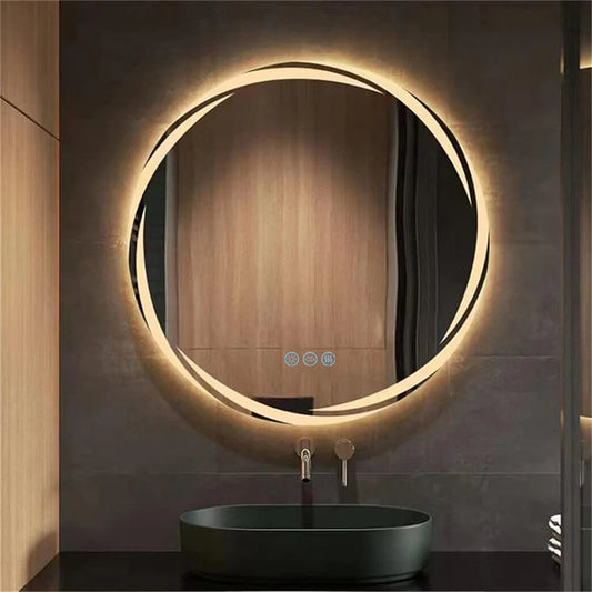 Anti-fog LED Bathroom Mirror, Circle Backlit HD Wall Mounted Vanity Mirror, Shatterproof 3 Color Lights
