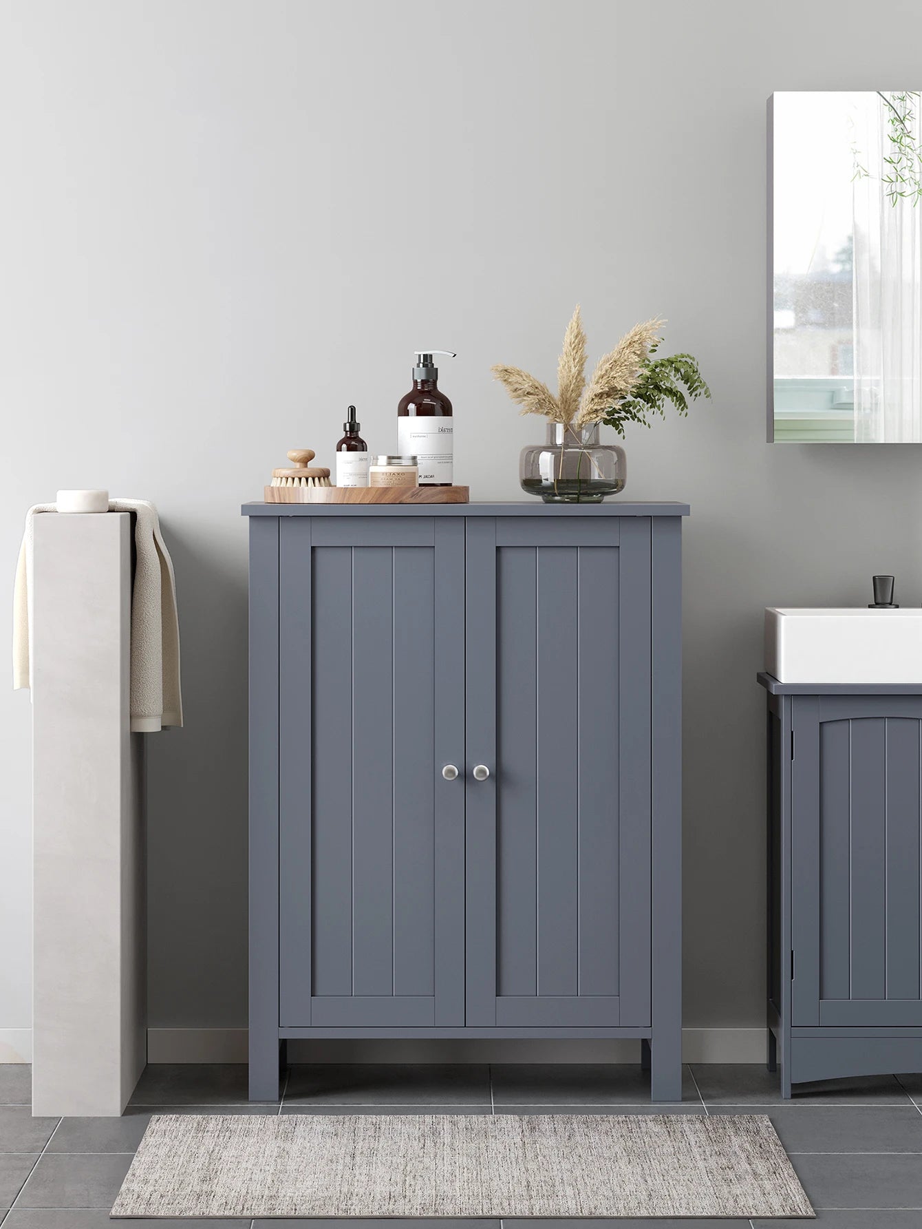 Bathroom Floor Storage Cabinet, With 2 Adjustable Shelves, 11.8 X 2