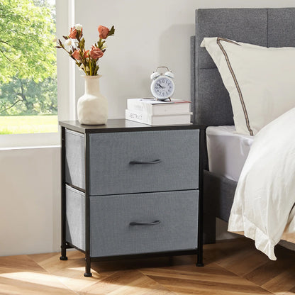 Nightstand, Table Storage For Bedroom 2 Fabric Drawers