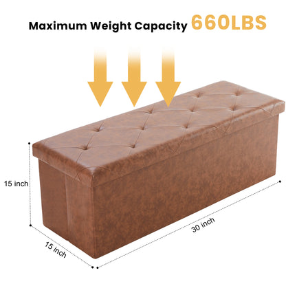43 Inches Leather Folding Ottoman Storage Footstool, Toy Box, Load 660 lbs Foot Rest Stool For Living Room