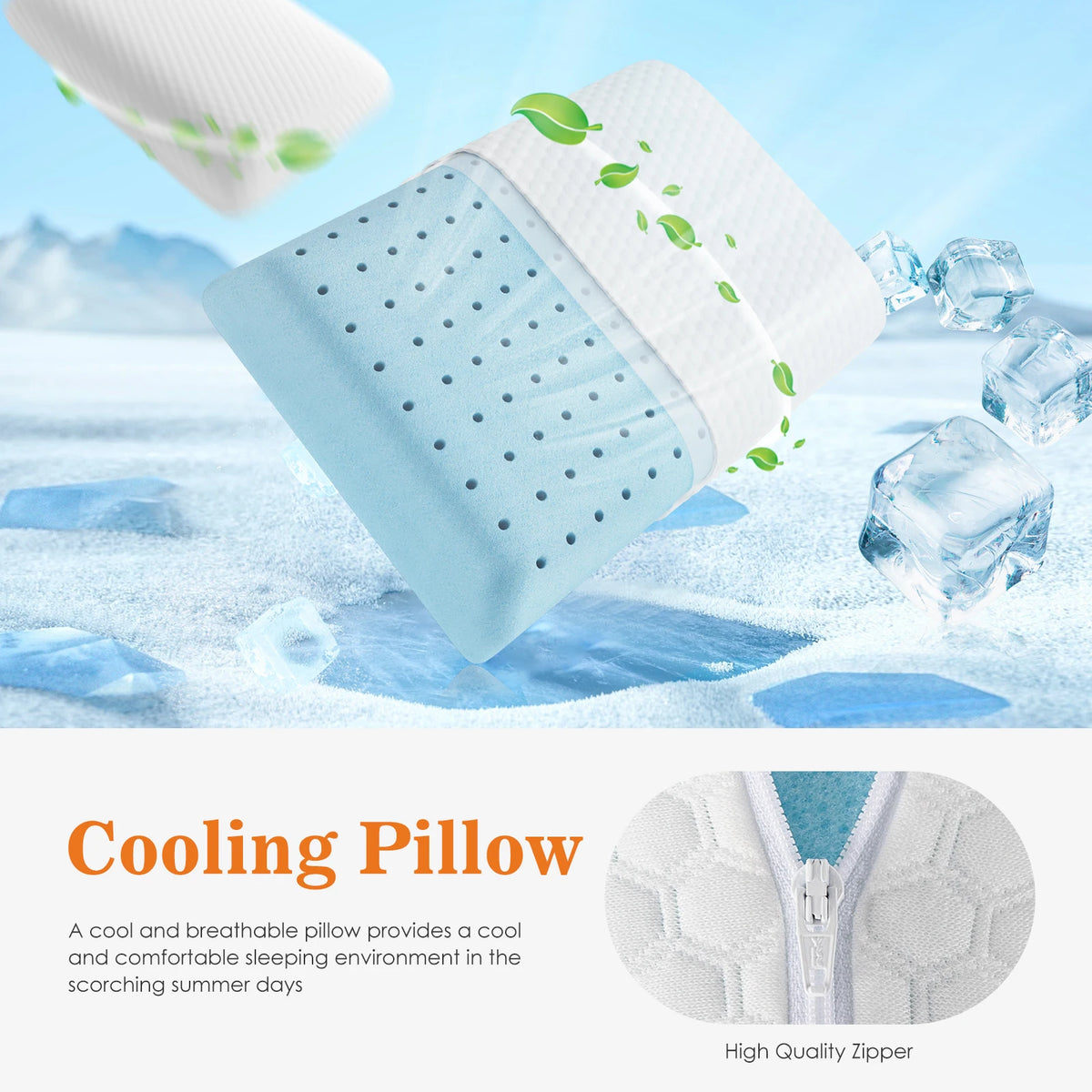 2-pieces Memory Foam Pillows, Standard Size Neck Pillow, Ventilated Cooling Bed Pillow with Removable Washable Cover ,