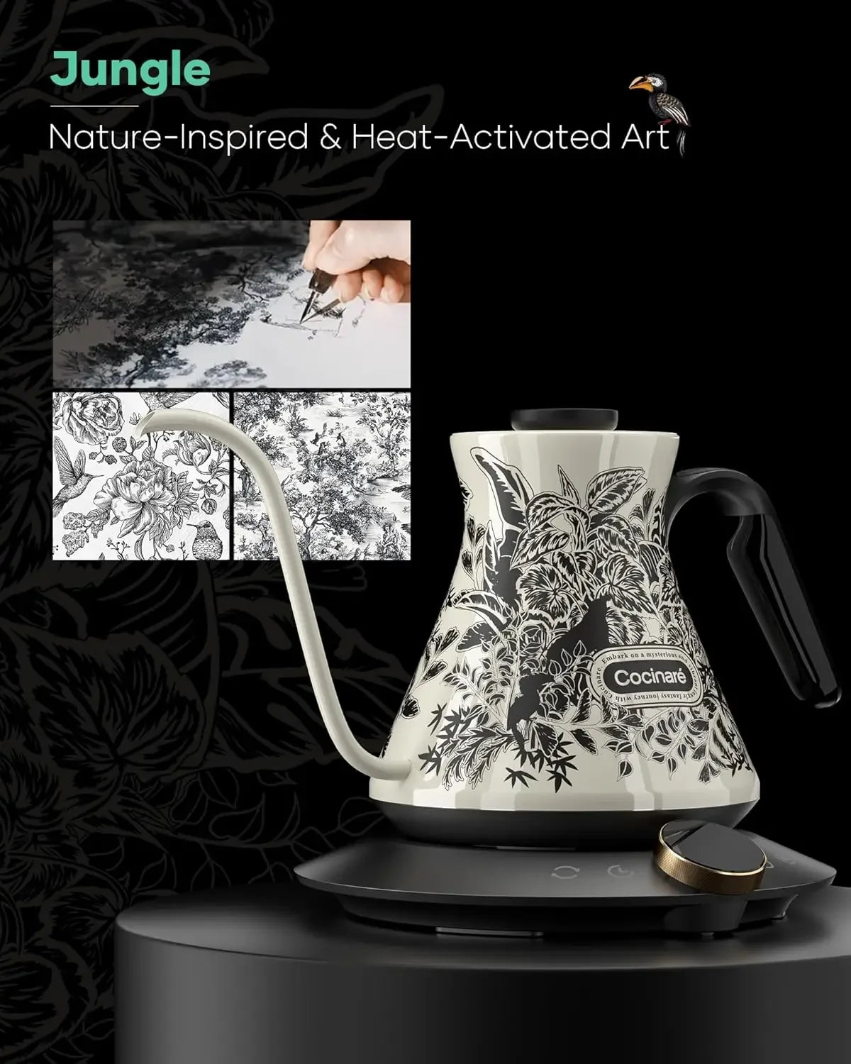 Electric Gooseneck Kettle with Color-Changing Design, for Pour-over Coffee & Tea