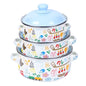 3Pcs Vintage Enamel Stock Pot Set with Lid,34oz/51oz/68oz Retro Flower