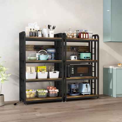 4-Tier Kitchen Bakers Rack with Power Outlet, Microwave Stand, Storage Shelf for Kitchen Organization And Convenience