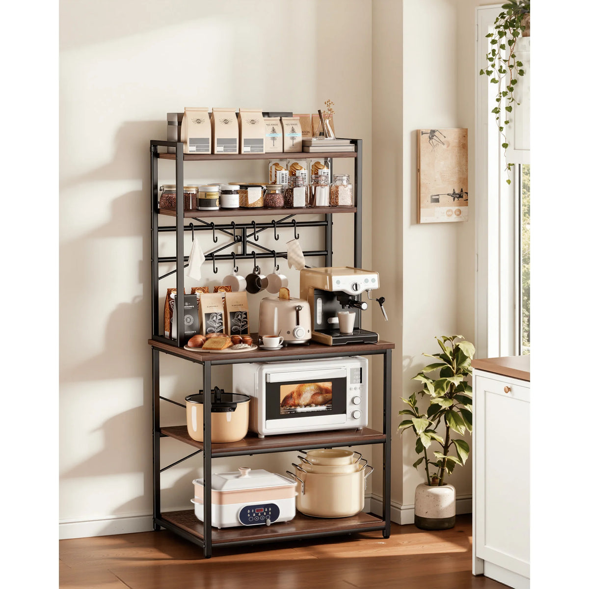 Kitchen Bakers Rack, 23.6 In/31.5 In/35.4 In  Stand with X-Shaped Support Bar, Coffee Bar for Cups & Dishes