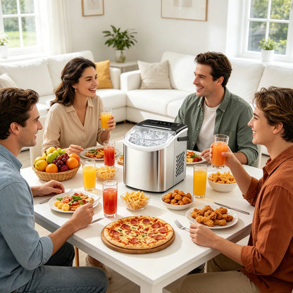 Portable Silver Stainless Steel Ice Maker with Handle, Produces 29 Pounds of Ice in 24 Hours