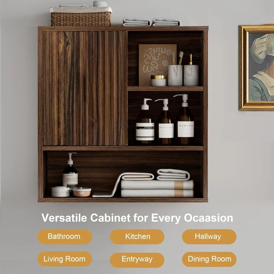 Farmhouse Bathroom Wall Cabinet, Fluted Over The Toilet Storage Cabinet With Adjustable Shelf