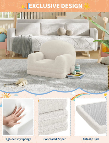 2 In 1 Kids Armchair And Folding Foam Bed, Soft Sherpa Fabric, Ideal For Playroom, Kids' Bedroom