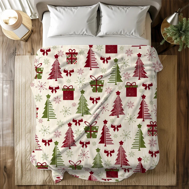 Christmas Flannel Blanket, Fluffy Cozy Throw, Soft Bedding Sofa Blanket