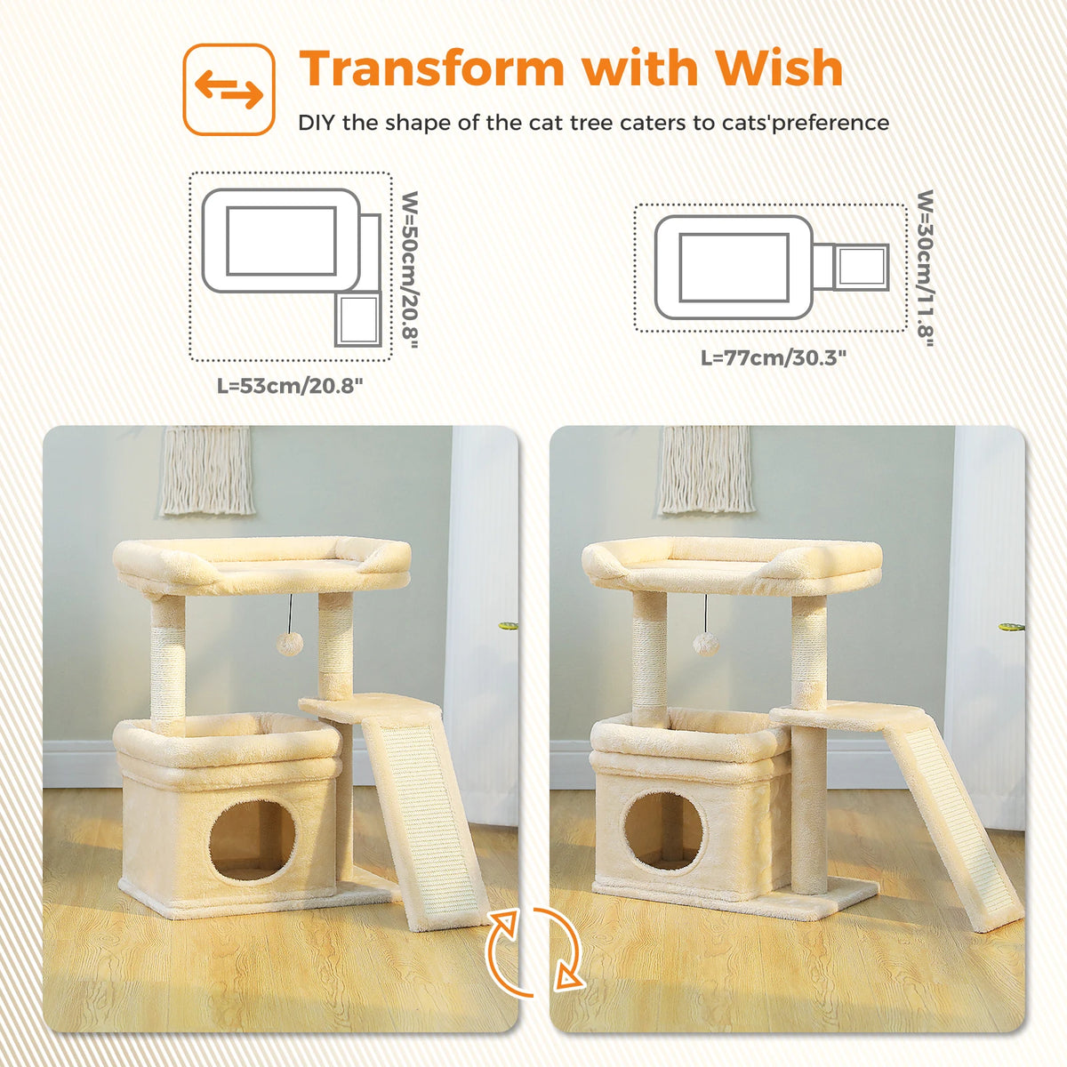 Small Cat Tree for Indoor Cat, Tower with Sisal Scratching Post and Pad, Wide Top Perch