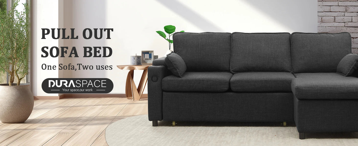 Sofa Bed Sleeper w/Pull Out and Storage,USB, Cup Holder
