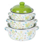3Pcs Vintage Enamel Stock Pot Set with Lid,34oz/51oz/68oz Retro Flower