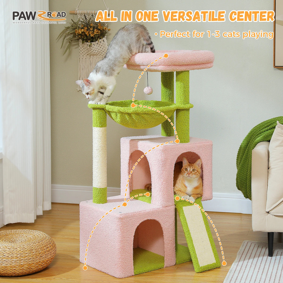 Large Cat Tree for Indoor Cats, Multi-Level Tower with Spacious Condos, Sisal Scratching Pad