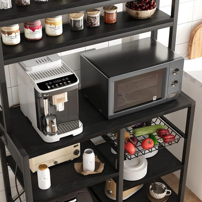 6Tier Storage Rack with Microwave Stand for Coffee Bar with Wire Drawer,Spacious