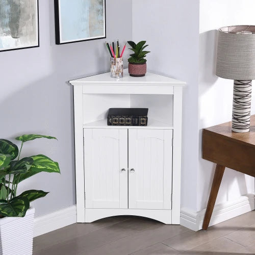Free Standing Corner Cabinet - Bathroom Floor Storage with Doors & Shelves, Multi-Purpose Sideboard for Kitchen Living Room