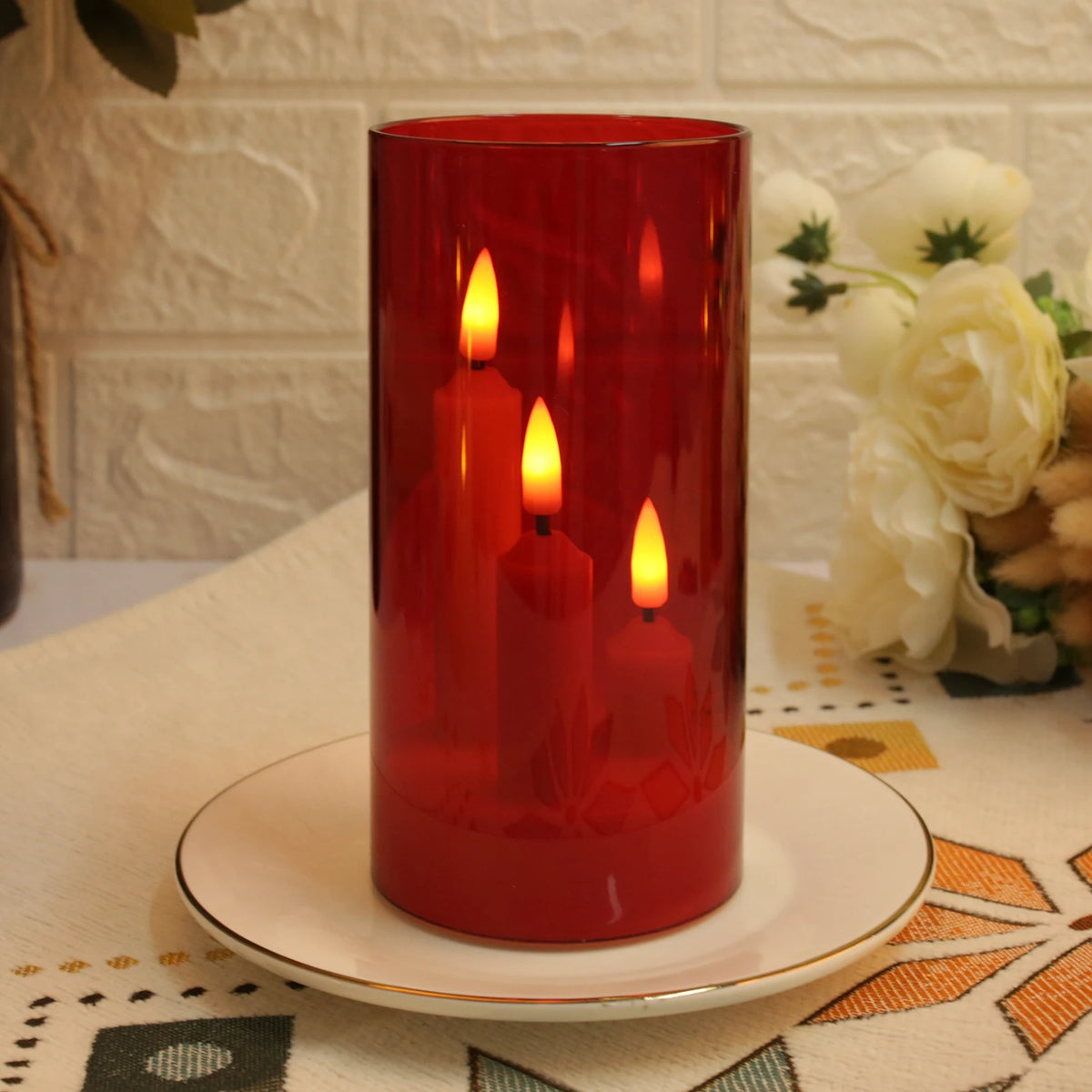 Flameless  Acrylic Short 3 in 1 Taper Candles, Warm Light Flickering Flameless Pillar, LED Electronic Tealight Battery Operated Decor