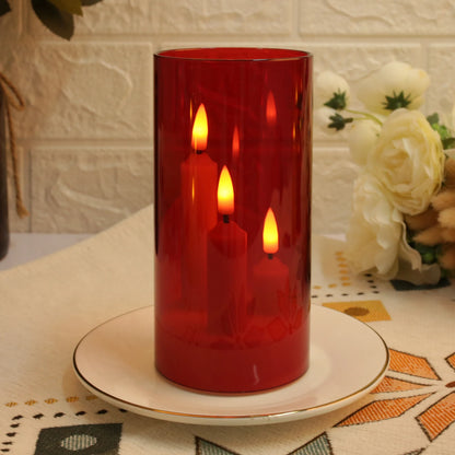 Flameless  Acrylic Short 3 in 1 Taper Candles, Warm Light Flickering Flameless Pillar, LED Electronic Tealight Battery Operated Decor